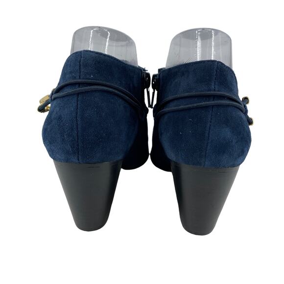 Blue Suede Bootie 8.5 M BELLA VITA Gold Accent Heel Ankle Boot Shootie Western - Picture 9 of 16